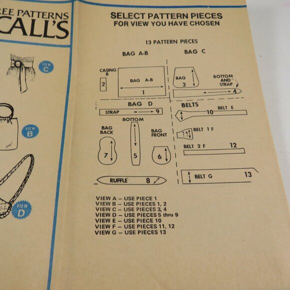 McCalls 6413 Sewing Pattern Purses/ Bags and Belts UNCUT - Picture 5 of 6